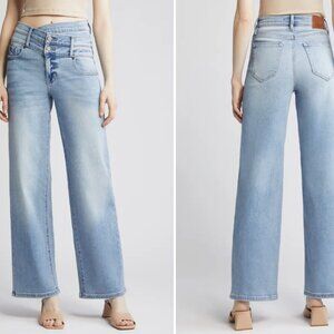 NEW HIDDEN Double Crossover Waistband Stretch Dad Jeans light medium 122tn